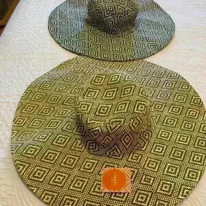 Two New Summer Shade Hats, black/cream pattern and brown/cream pattern